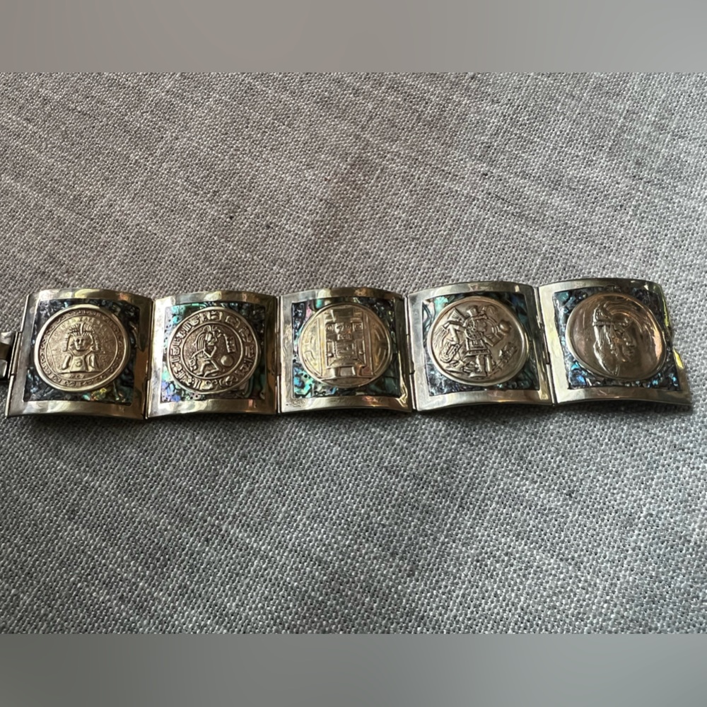 Aztec antique design bracelet in sterling silver